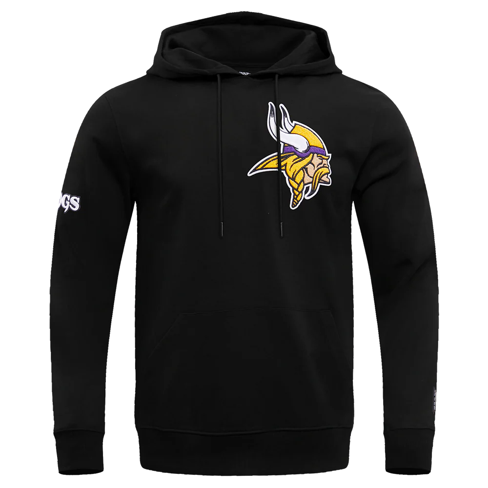 NFL MINNESOTA VIKINGS CLASSIC CHENILLE MEN'S DOUBLE KNIT PULLOVER HOODIE (BLACK)
