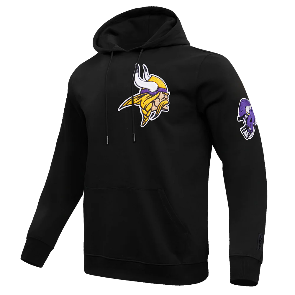NFL MINNESOTA VIKINGS CLASSIC CHENILLE MEN'S DOUBLE KNIT PULLOVER HOODIE (BLACK) - Image 2