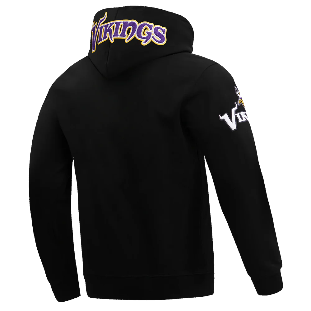 NFL MINNESOTA VIKINGS CLASSIC CHENILLE MEN'S DOUBLE KNIT PULLOVER HOODIE (BLACK) - Image 3