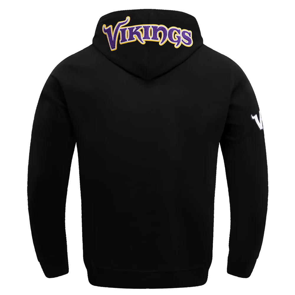 NFL MINNESOTA VIKINGS CLASSIC CHENILLE MEN'S DOUBLE KNIT PULLOVER HOODIE (BLACK) - Image 4