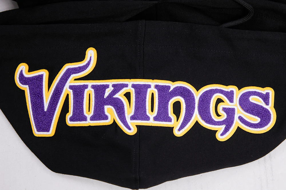 NFL MINNESOTA VIKINGS CLASSIC CHENILLE MEN'S DOUBLE KNIT PULLOVER HOODIE (BLACK) - Image 8