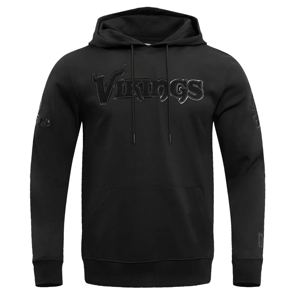 NFL MINNESOTA VIKINGS TRIPLE BLACK MEN'S DOUBLE KNIT PULLOVER HOODIE (TRIPLE BLACK MEN'S)