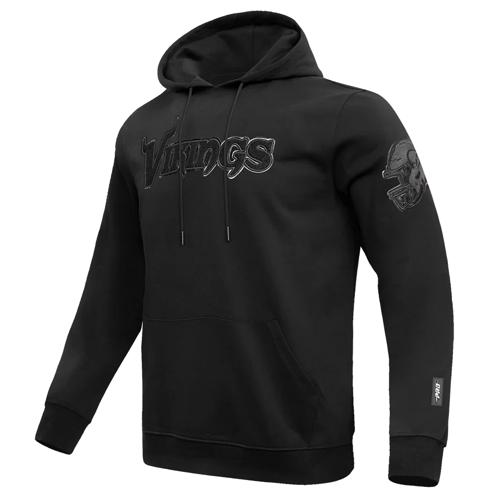 NFL MINNESOTA VIKINGS TRIPLE BLACK MEN'S DOUBLE KNIT PULLOVER HOODIE (TRIPLE BLACK MEN'S) - Image 2