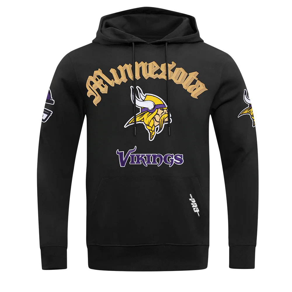 NFL MINNESOTA VIKINGS OLD ENGLISH MEN'S PO HOODIE (BLACK)