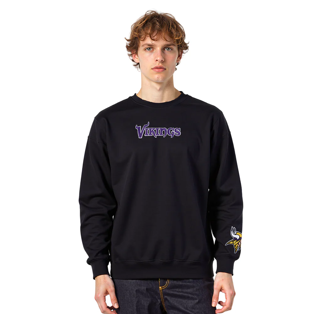 NFL MINNESOTA VIKINGS WINGSPAN MEN'S DROP SHOULDER FLC CREWNECK (BLACK) - Image 8