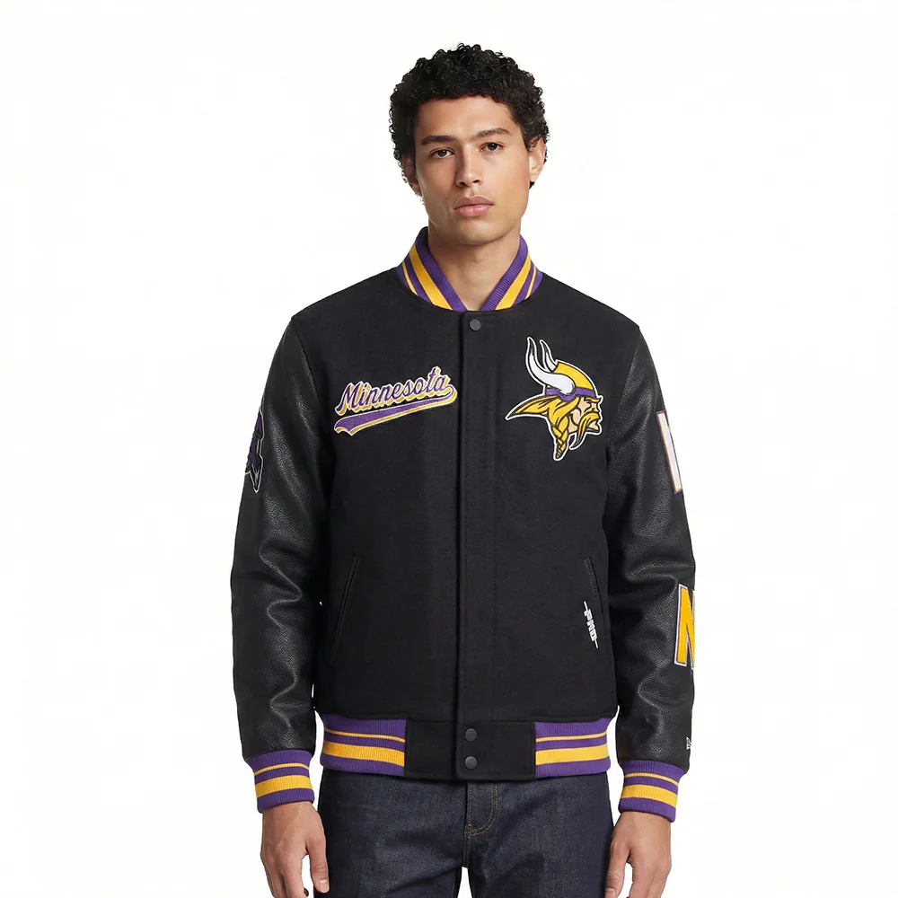 NFL MINNESOTA VIKINGS SCRIPT TAIL MEN'S RIB WOOL VARSITY (BLACK/PURPLE)