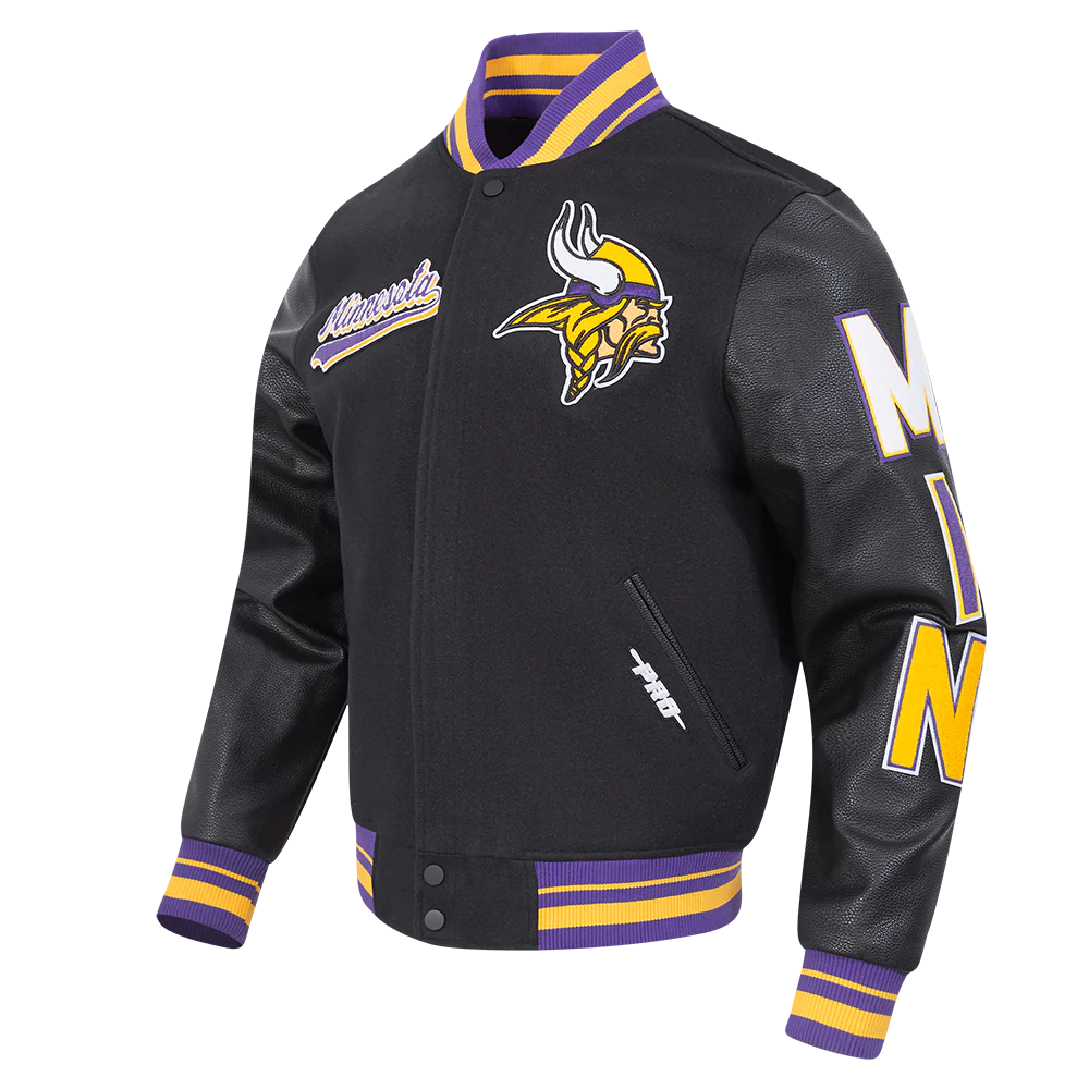 NFL MINNESOTA VIKINGS SCRIPT TAIL MEN'S RIB WOOL VARSITY (BLACK/PURPLE) - Image 6