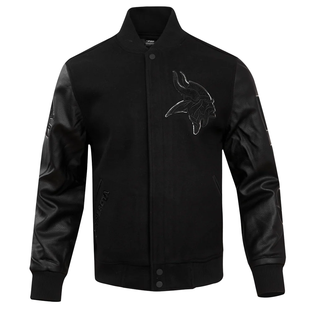 NFL MINNESOTA VIKINGS TRIPLE BLACK MEN'S WOOL VARSITY JACKET (TRIPLE BLACK MEN'S)