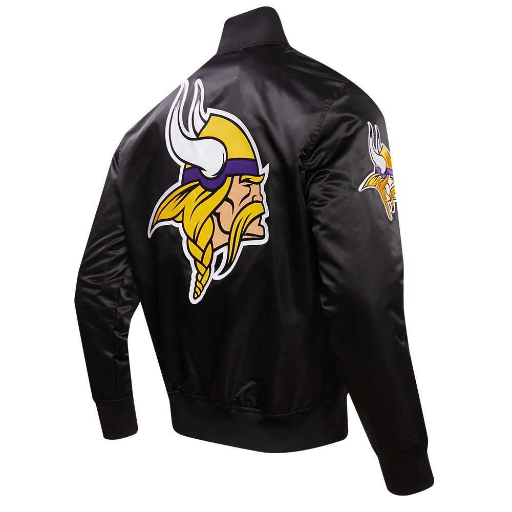 NFL MINNESOTA VIKINGS BIG LOGO MEN'S SATIN JACKET (BLACK) - Image 3