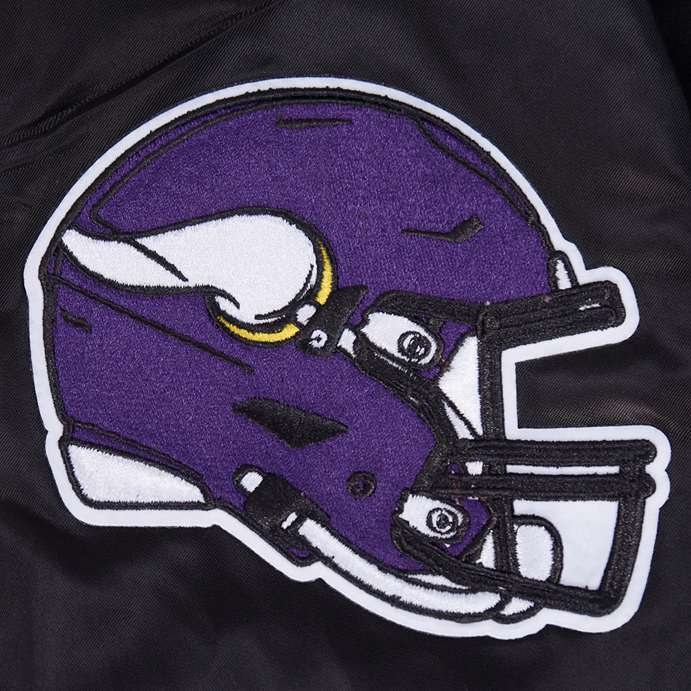 NFL MINNESOTA VIKINGS OLD ENGLISH MEN'S RIB SATIN JACKET (BLACK) - Image 6
