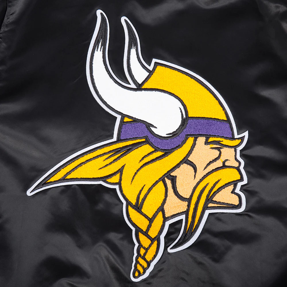 NFL MINNESOTA VIKINGS MASHUP MEN'S RIB SATIN JACKET (BLACK/PURPLE) - Image 10