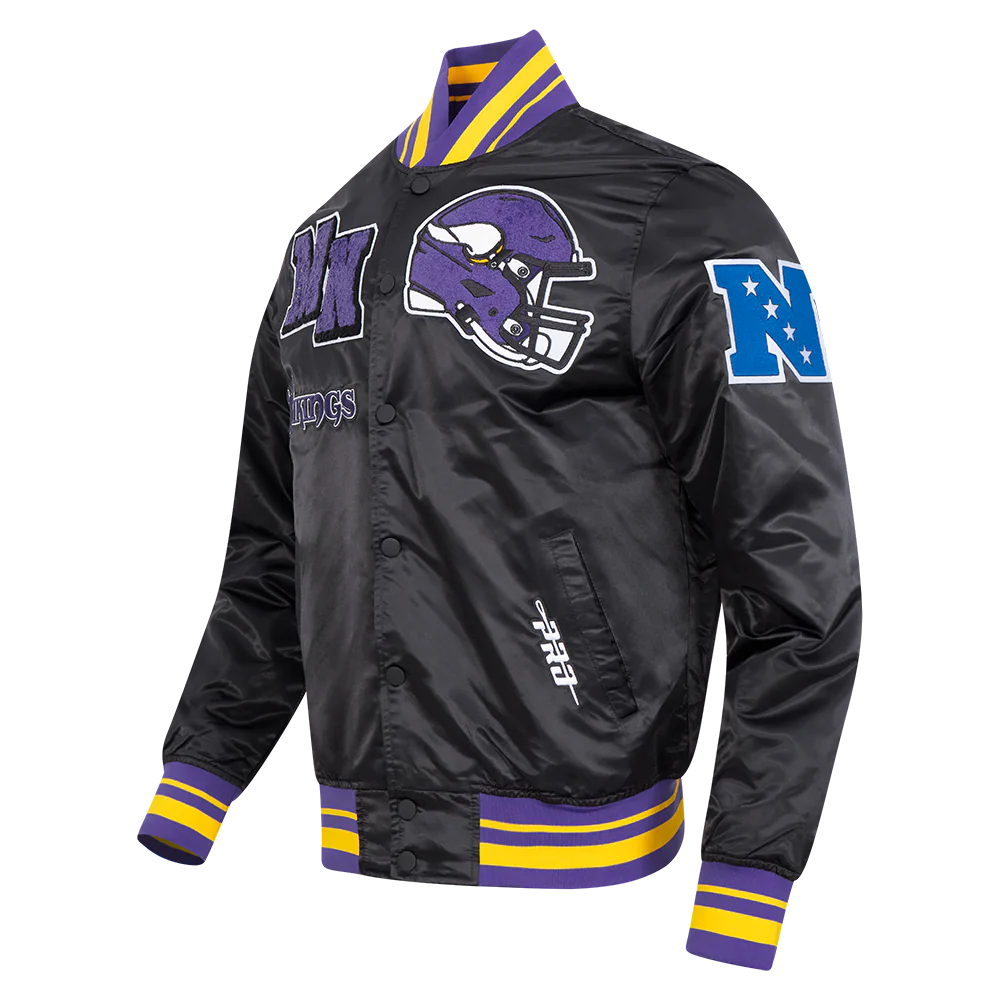 NFL MINNESOTA VIKINGS MASHUP MEN'S RIB SATIN JACKET (BLACK/PURPLE) - Image 2