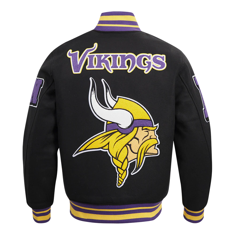 NFL MINNESOTA VIKINGS MASHUP MEN'S RIB WOOL VARSITY JACKET (BLACK/PURPLE) - Image 4