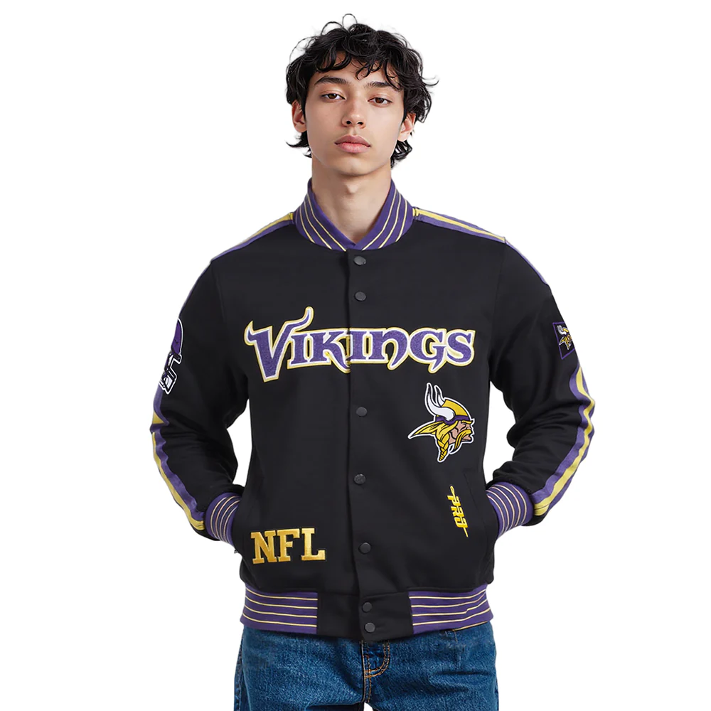 NFL MINNESOTA VIKINGS PRO GAME DAY MEN'S DBL KNIT JACKET (BLACK/PURPLE/YELLOW) - Image 2