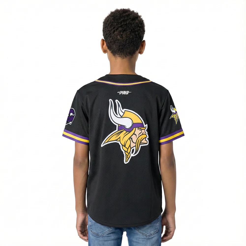 NFL MINNESOTA VIKINGS CLASSIC BIG BOY'S MESH BUTTON DOWN SHIRT (BLACK/PURPLE) - Image 2