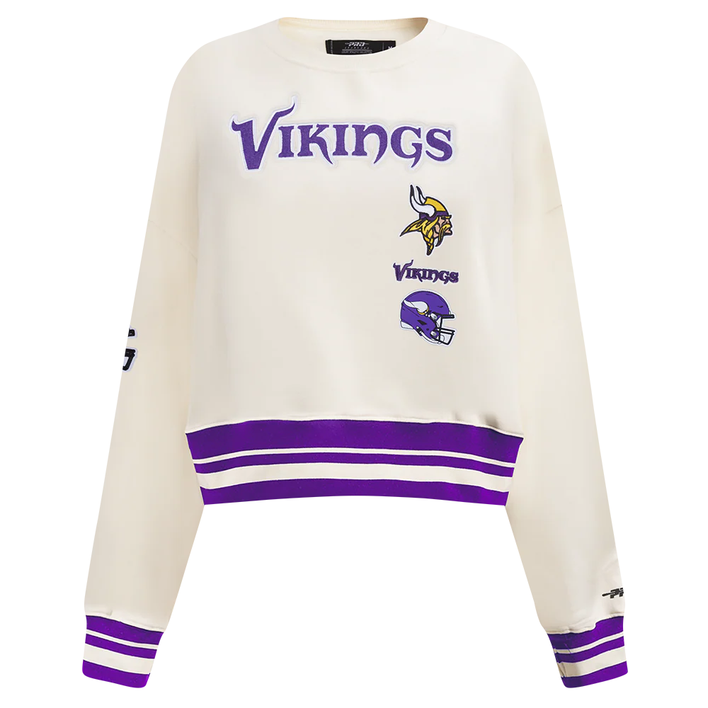 NFL MINNESOTA VIKINGS RETRO CLASSIC WOMEN'S RIB CREWNECK (EGGSHELL/ PURPLE)