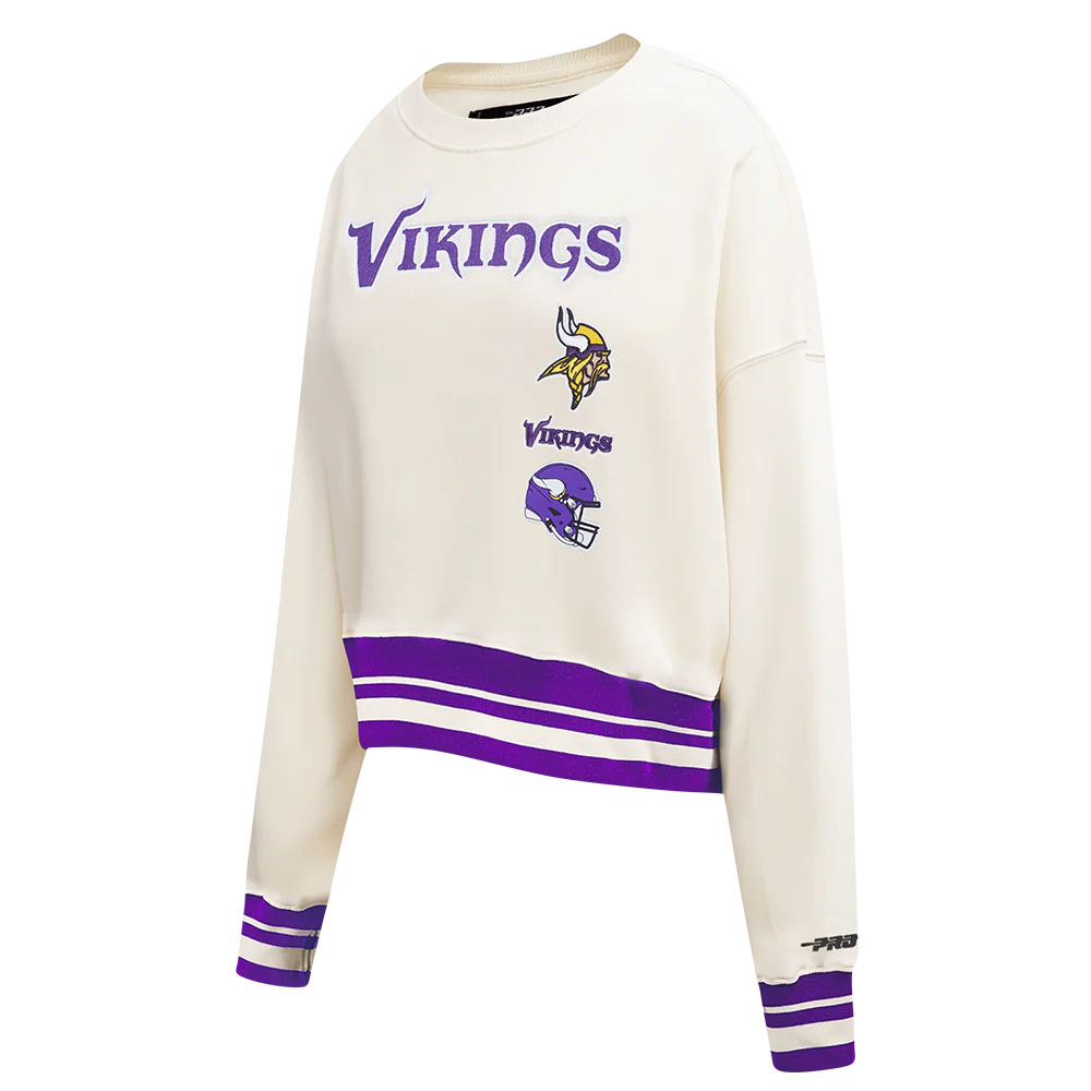 NFL MINNESOTA VIKINGS RETRO CLASSIC WOMEN'S RIB CREWNECK (EGGSHELL/ PURPLE) - Image 2