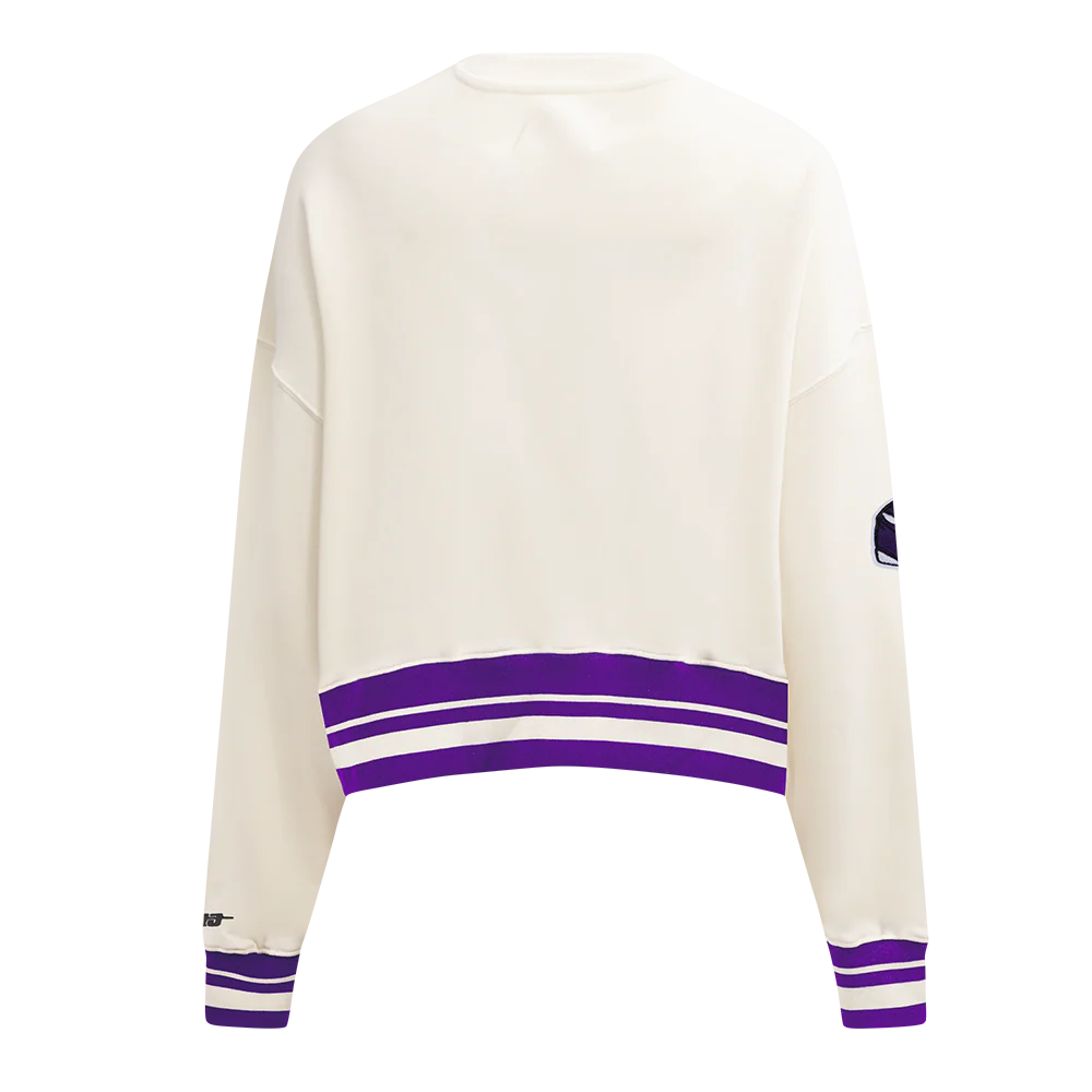 NFL MINNESOTA VIKINGS RETRO CLASSIC WOMEN'S RIB CREWNECK (EGGSHELL/ PURPLE) - Image 3