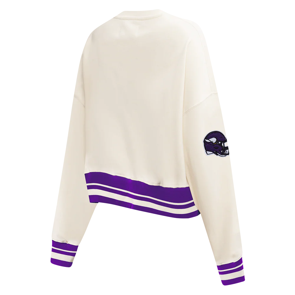 NFL MINNESOTA VIKINGS RETRO CLASSIC WOMEN'S RIB CREWNECK (EGGSHELL/ PURPLE) - Image 4