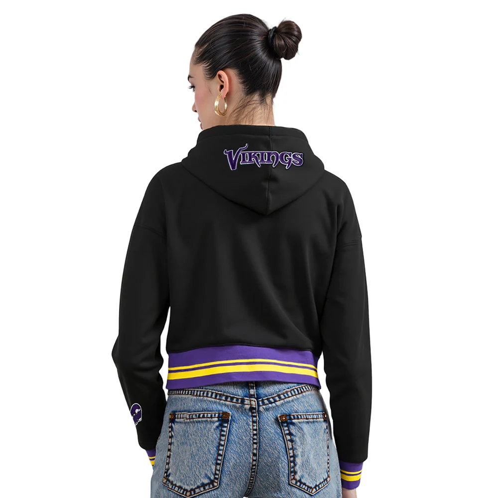 NFL MINNESOTA VIKINGS MASHUP WOMEN'S RIB CROPPED PO HOODIE (BLACK/PURPLE) - Image 2