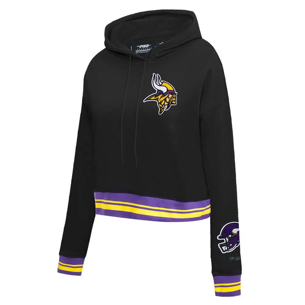 NFL MINNESOTA VIKINGS MASHUP WOMEN'S RIB CROPPED PO HOODIE (BLACK/PURPLE) - Image 3