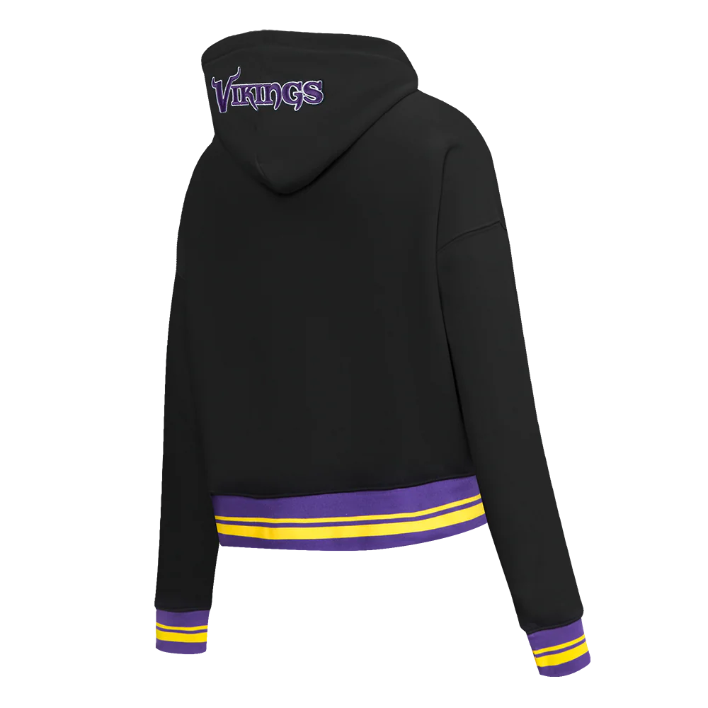 NFL MINNESOTA VIKINGS MASHUP WOMEN'S RIB CROPPED PO HOODIE (BLACK/PURPLE) - Image 4