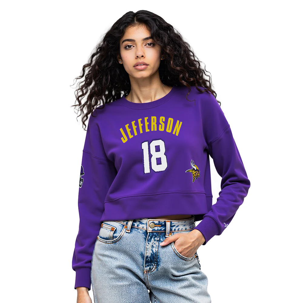 NFL MINNESOTA VIKINGS JUSTIN JEFFERSON #18 CLASSIC PNN WOMEN'S FLC CREWNECK (Purple)