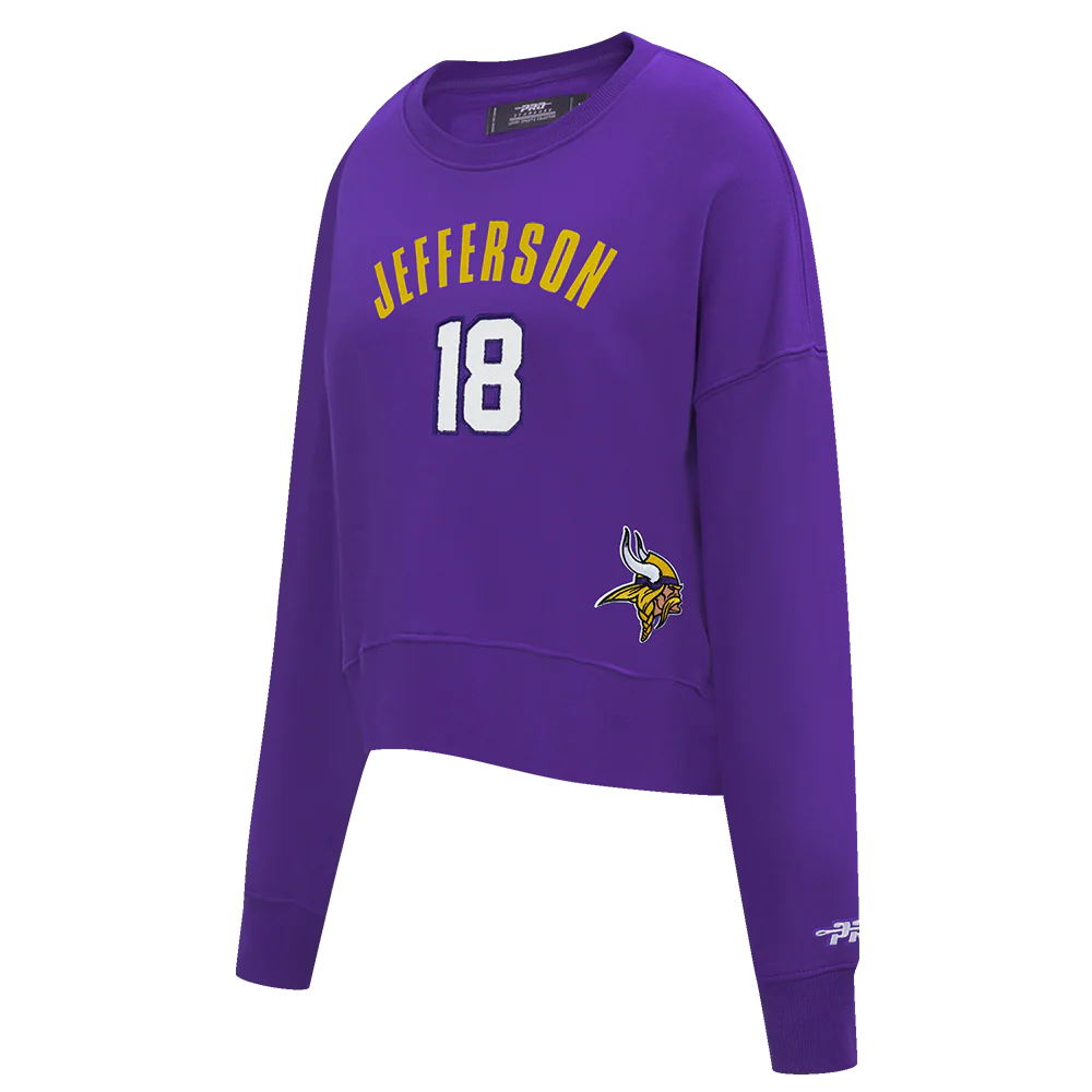 NFL MINNESOTA VIKINGS JUSTIN JEFFERSON #18 CLASSIC PNN WOMEN'S FLC CREWNECK (Purple) - Image 3