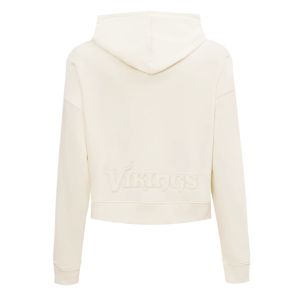 NFL MINNESOTA VIKINGS NEUTRAL WOMEN'S CROPPED PULLOVER HOODIE (EGGSHELL) - Image 3