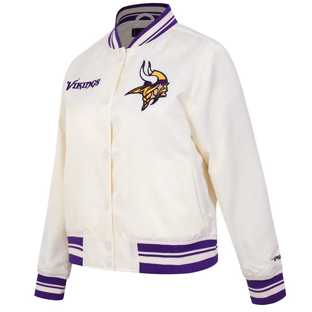 NFL MINNESOTA VIKINGS RETRO CLASSIC WOMEN'S RIB SATIN JACKET (EGGSHELL/ PURPLE) - Image 2