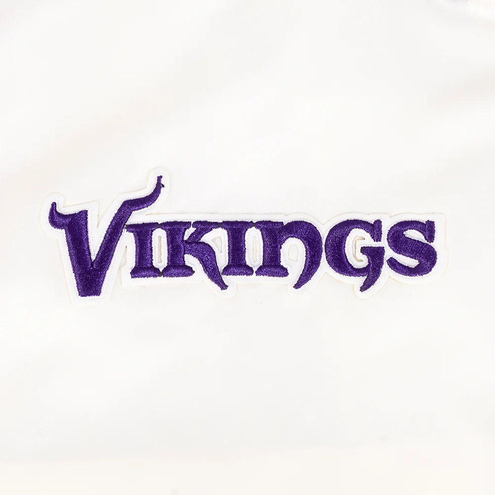 NFL MINNESOTA VIKINGS RETRO CLASSIC WOMEN'S RIB SATIN JACKET (EGGSHELL/ PURPLE) - Image 5