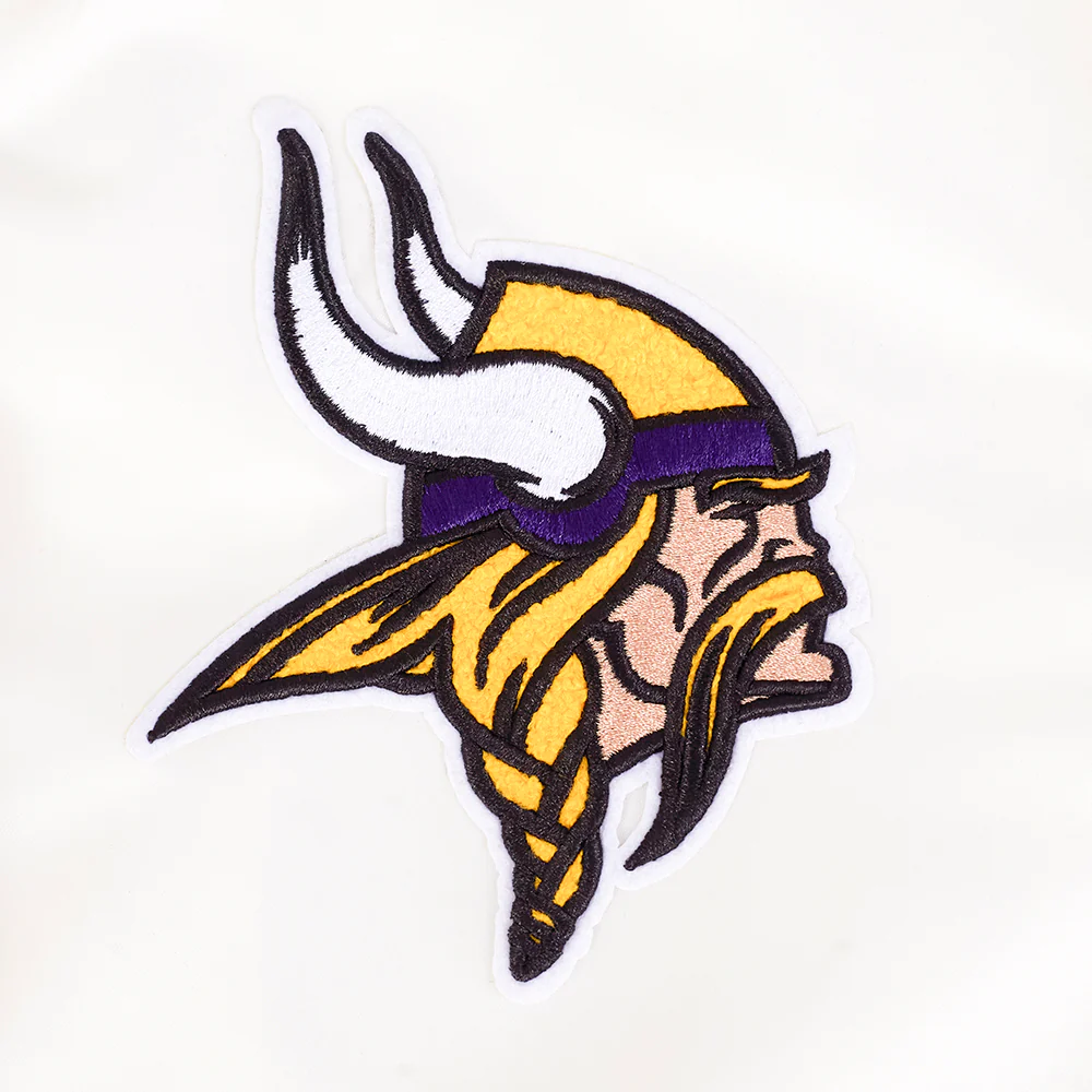 NFL MINNESOTA VIKINGS RETRO CLASSIC WOMEN'S RIB SATIN JACKET (EGGSHELL/ PURPLE) - Image 6