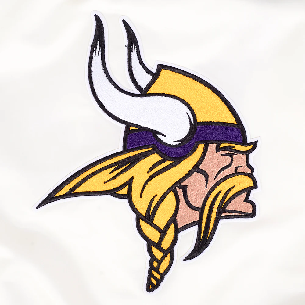 NFL MINNESOTA VIKINGS RETRO CLASSIC WOMEN'S RIB SATIN JACKET (EGGSHELL/ PURPLE) - Image 7
