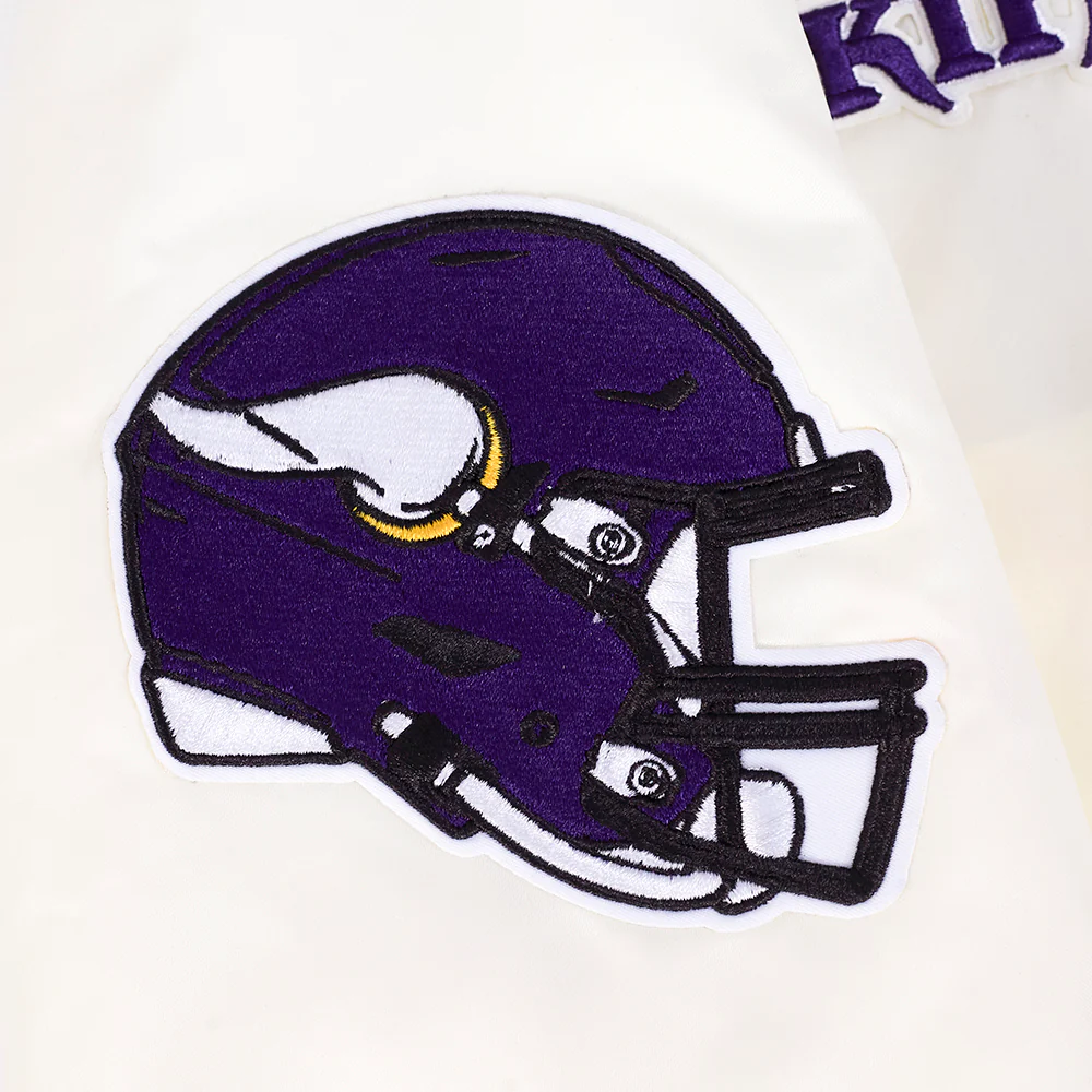 NFL MINNESOTA VIKINGS RETRO CLASSIC WOMEN'S RIB SATIN JACKET (EGGSHELL/ PURPLE) - Image 8