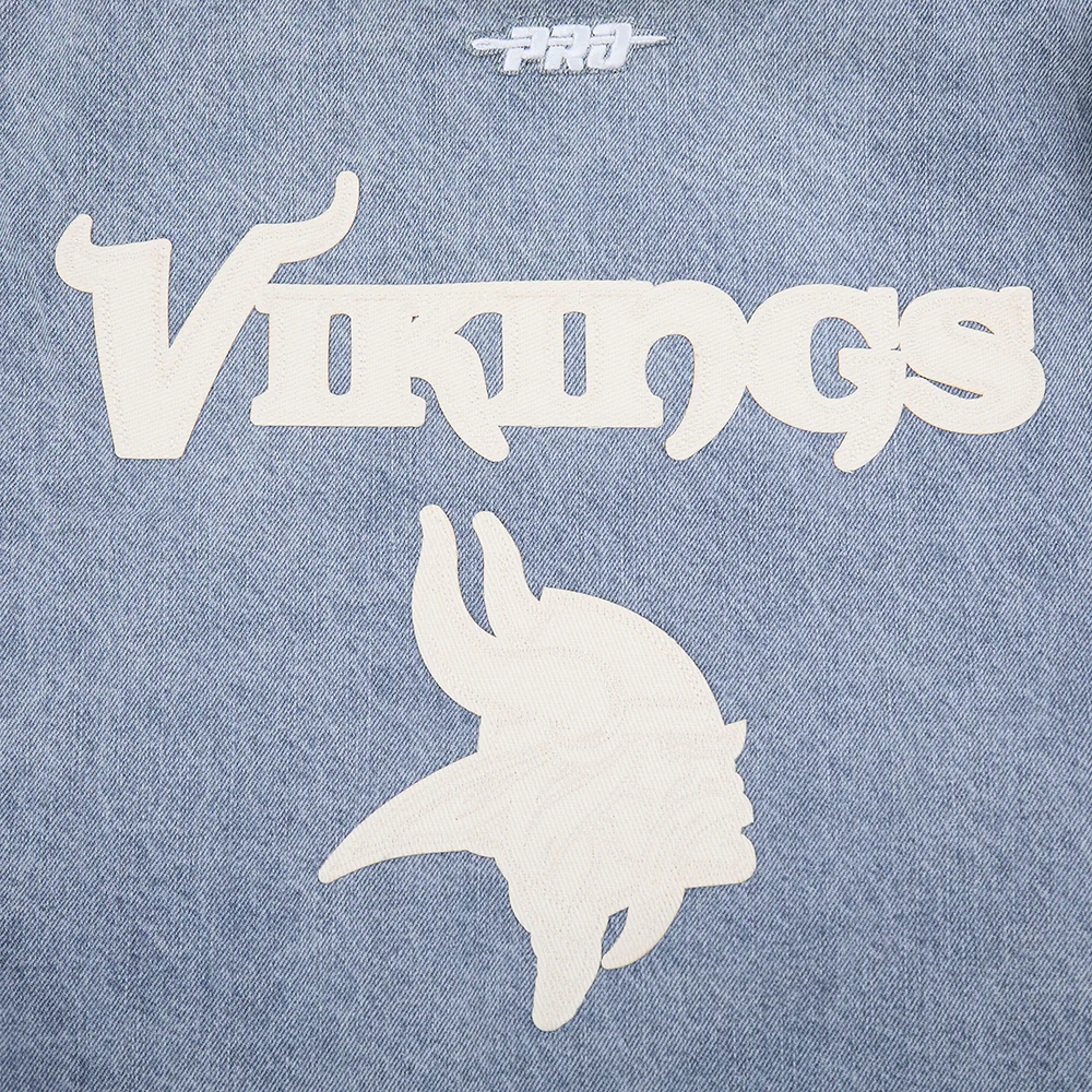 NFL MINNESOTA VIKINGS VARSITY BLUES WOMEN'S DENIM VARSITY JACKET (DENIM/LINEN) - Image 9