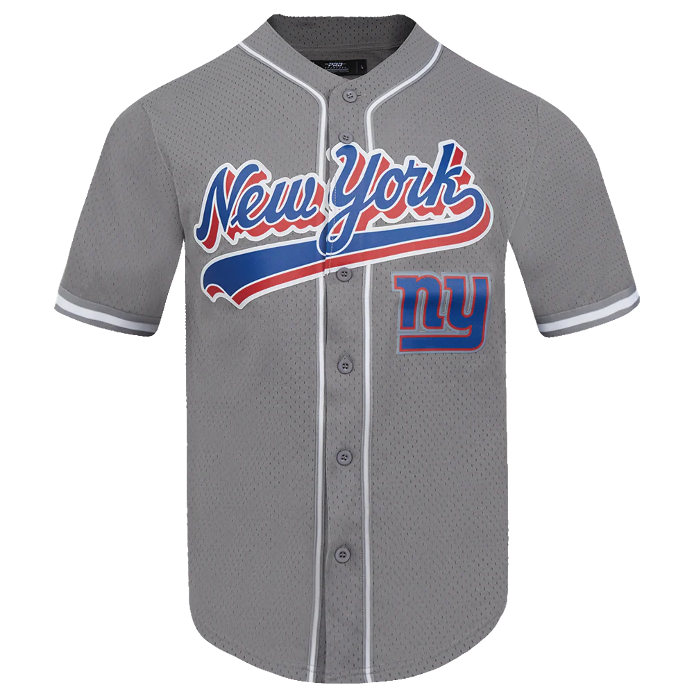 NFL NEW YORK GIANTS SCRIPT TAIL MEN'S MESH BUTTON DOWN SHIRT (GRAY)