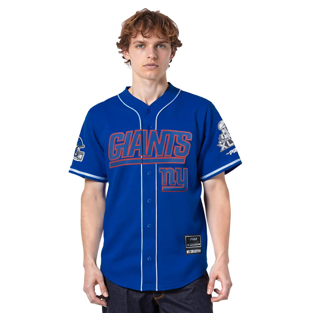 NFL NEW YORK GIANTS LOGO CLASSIC MESH BUTTON UP SHIRT (DODGER BLUE)