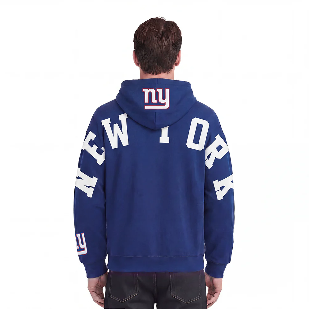 NFL NEW YORK GIANTS WINGSPAN MEN'S DROP SHOULDER FLEECE PULLOVER HOODIE (DODGER BLUE)