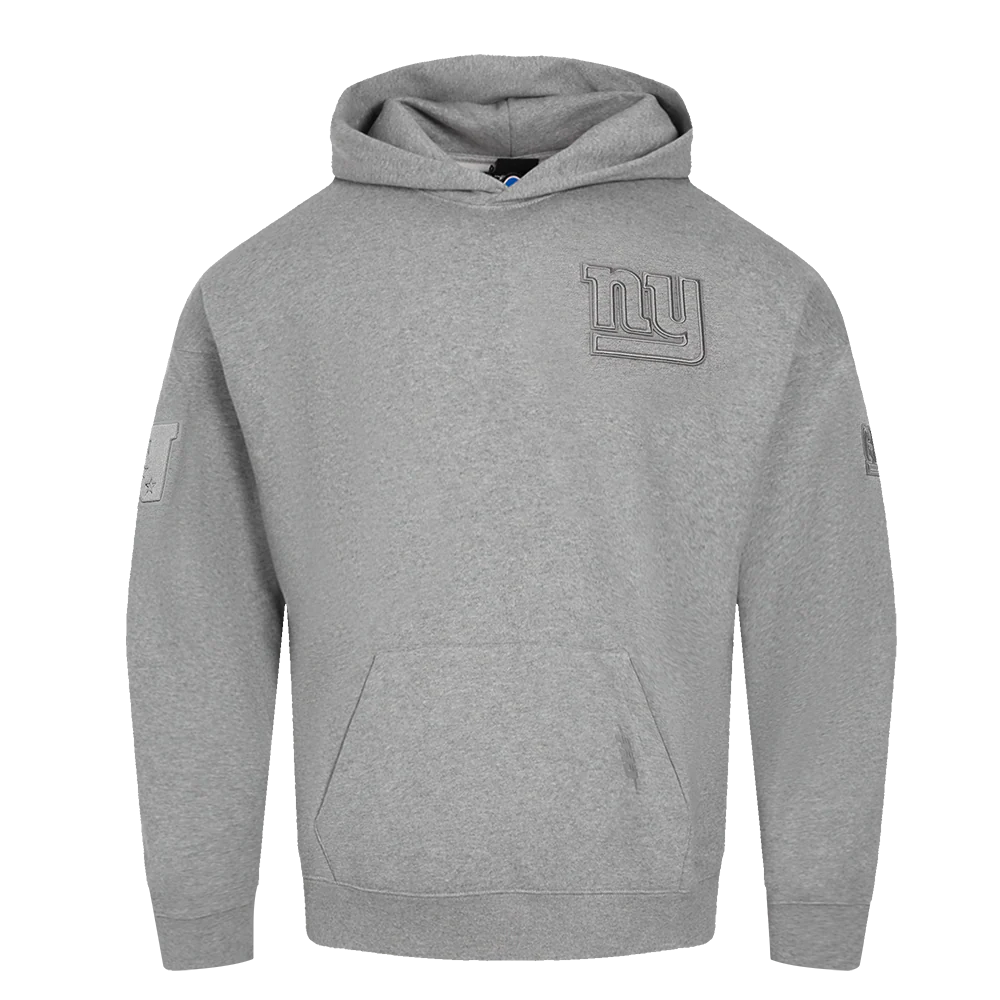 NFL NEW YORK GIANTS NEUTRAL MEN'S DROP SHOULDER PULLOVER HOODIE (DARK HEATHER GRAY)