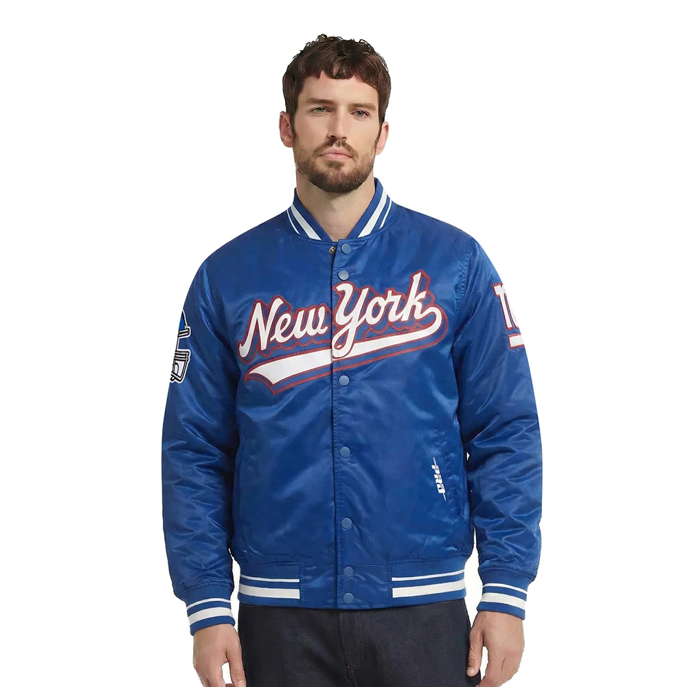 NFL NEW YORK GIANTS SCRIPT TAIL MEN'S SATIN JACKET (DODGER BLUE)