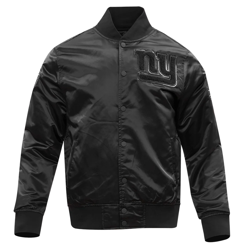 NFL NEW YORK GIANTS TRIPLE BLACK MEN'S SATIN JACKET (TRIPLE BLACK)