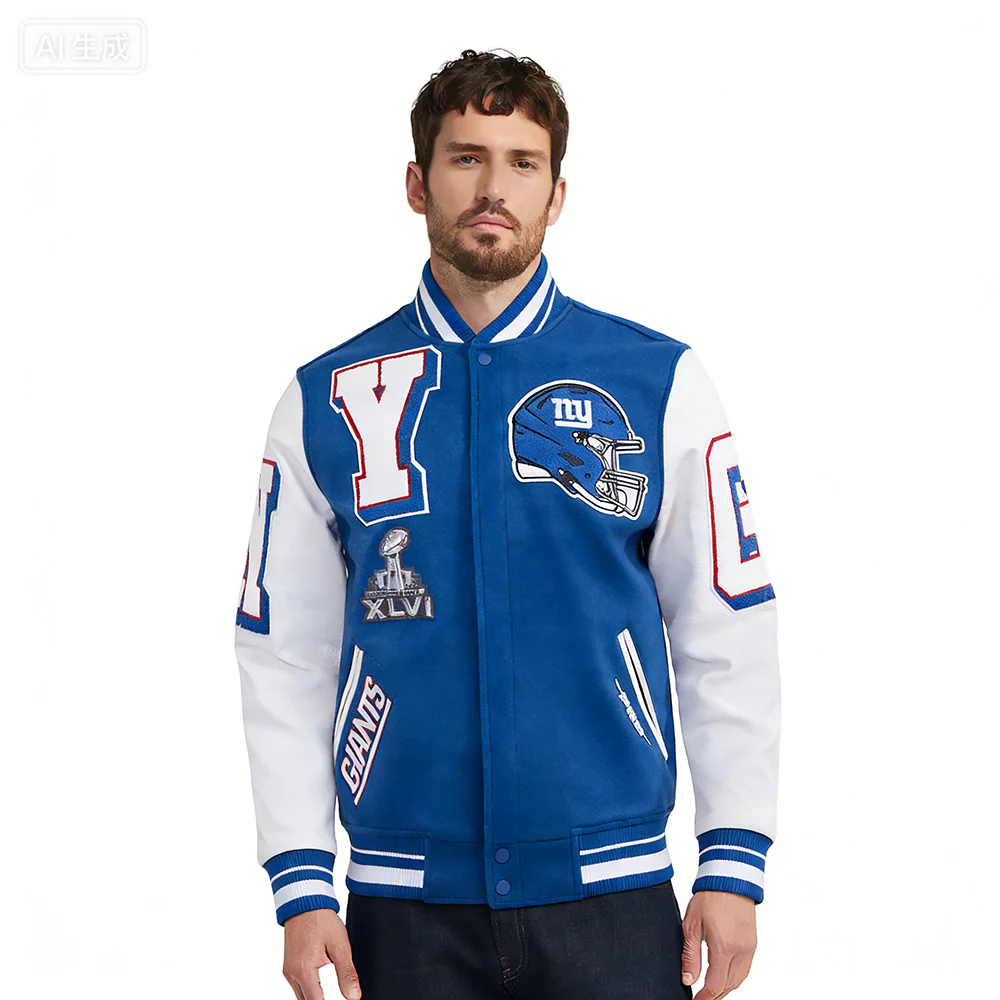NFL NEW YORK GIANTS MASHUP MEN'S RIB WOOL VARSITY JACKET (DODGER BLUE/WHITE)