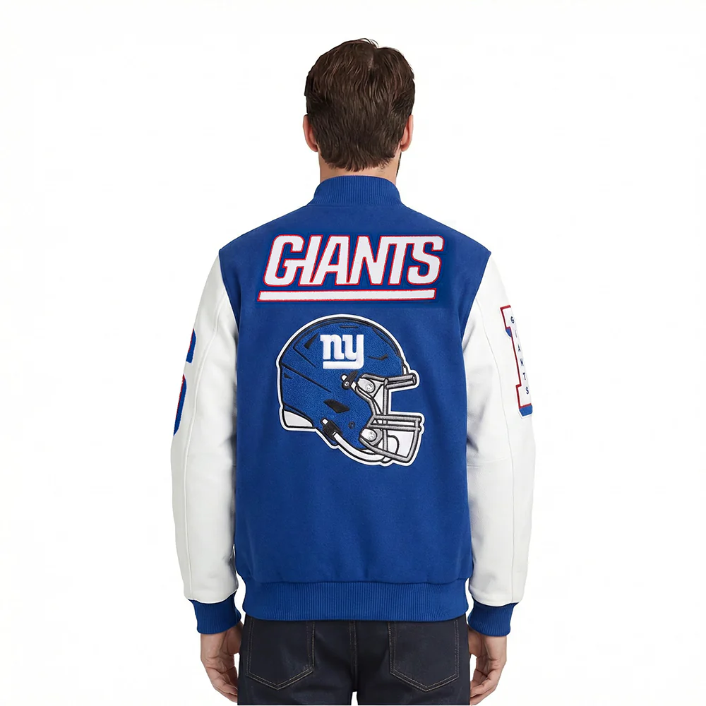 NFL NEW YORK GIANTS MASHUP MEN'S RIB WOOL VARSITY JACKET (DODGER BLUE/WHITE) - Image 2