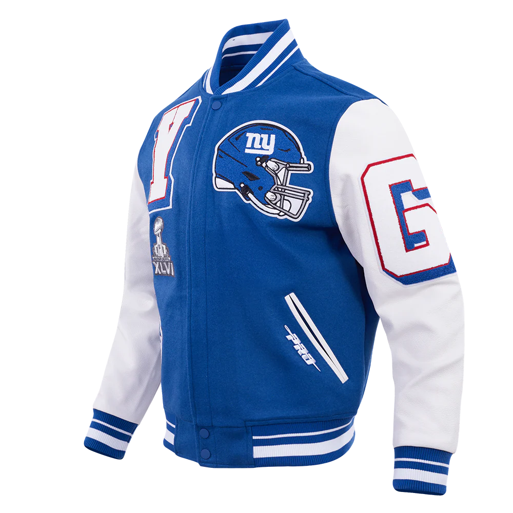 NFL NEW YORK GIANTS MASHUP MEN'S RIB WOOL VARSITY JACKET (DODGER BLUE/WHITE) - Image 4