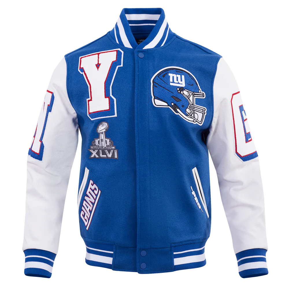 NFL NEW YORK GIANTS MASHUP MEN'S RIB WOOL VARSITY JACKET (DODGER BLUE/WHITE) - Image 5