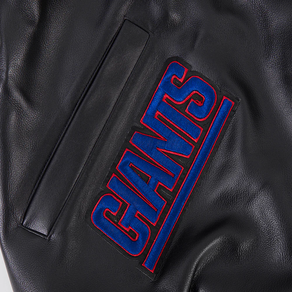 NFL NEW YORK GIANTS CITY SIGNATURE MEN'S LEATHER VARSITY JACKET (BLACK/WHITE) - Image 7