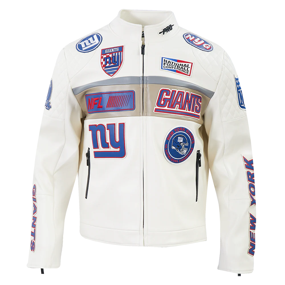 NFL NEW YORK GIANTS MEN'S MOTO JACKET (EGGSHELL)