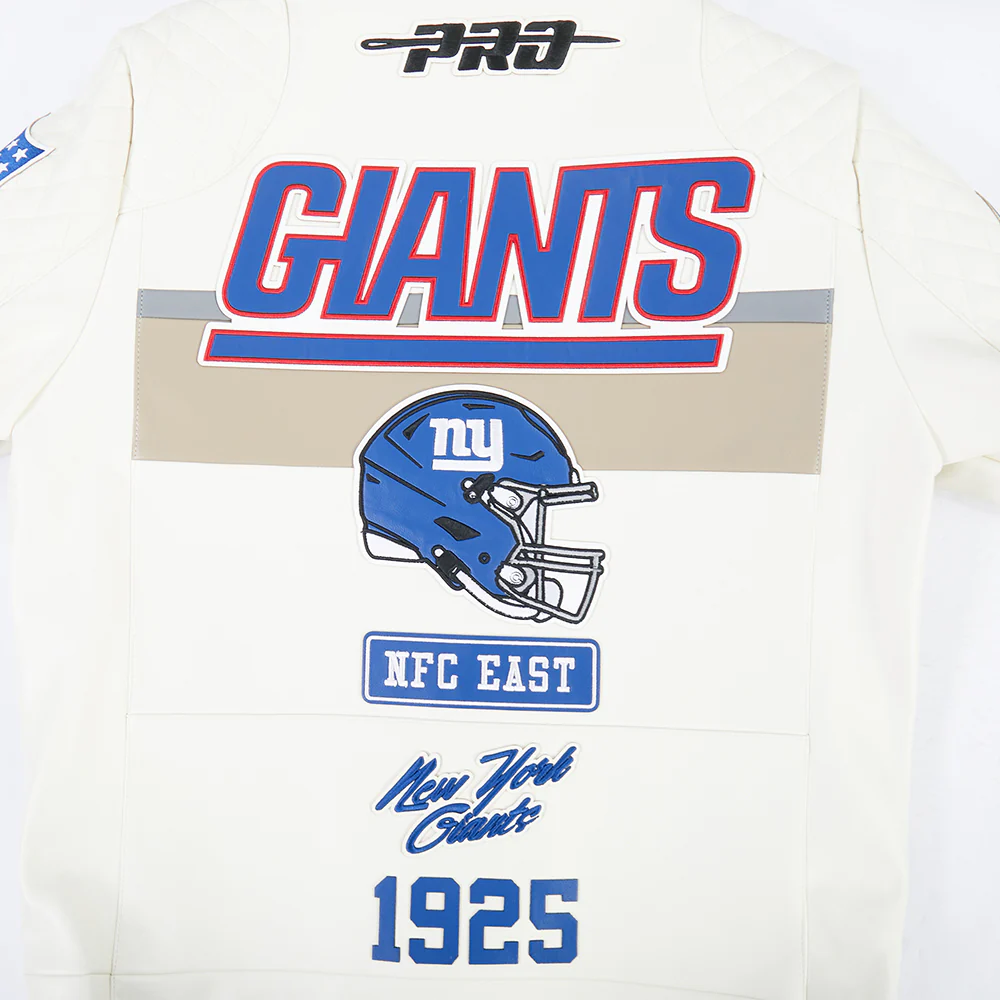 NFL NEW YORK GIANTS MEN'S MOTO JACKET (EGGSHELL) - Image 10