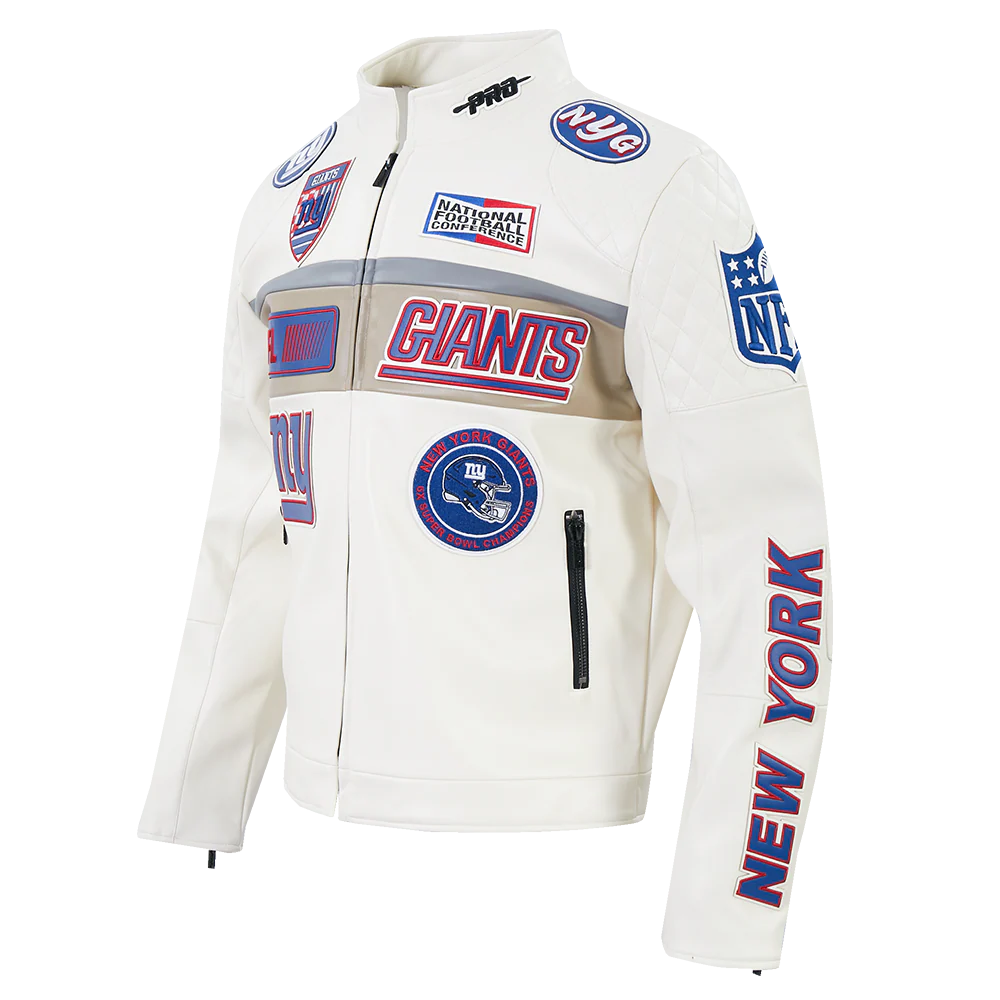 NFL NEW YORK GIANTS MEN'S MOTO JACKET (EGGSHELL) - Image 2