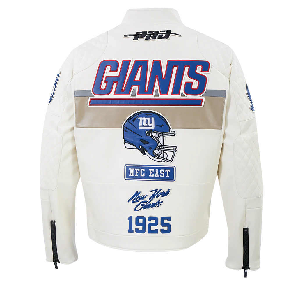 NFL NEW YORK GIANTS MEN'S MOTO JACKET (EGGSHELL) - Image 3